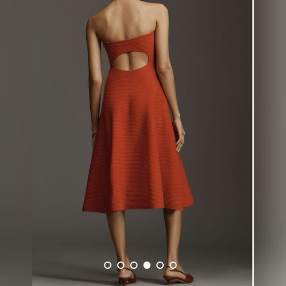 NWT Anthropologie red Strapless belted open back A-line Midi Sweater Dress sz L - Picture 1 of 16